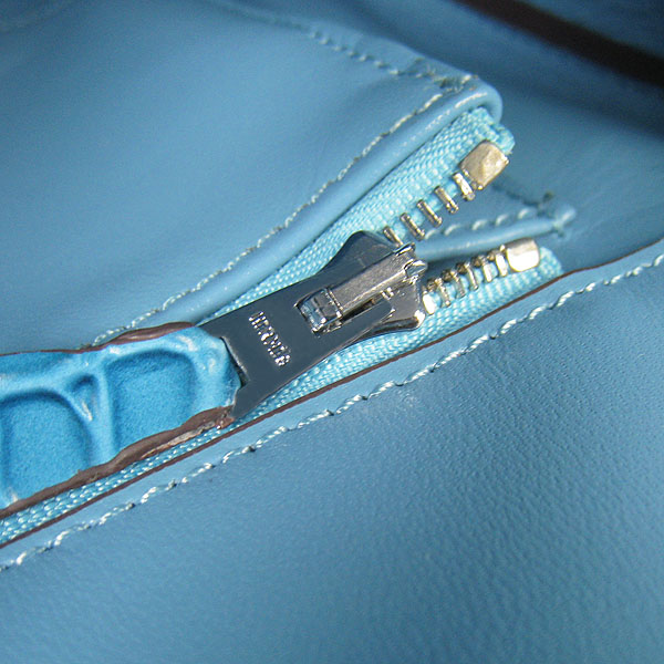 High Quality Fake Hermes Birkin 35CM Crocodile Veins Leather Bag Blue 6089 - Click Image to Close